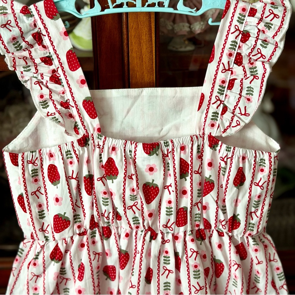 Birthday Party Dress/Sundress with Red Strawberry Print and birthday hat - Picture 14 of 16